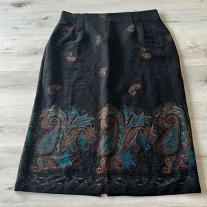 Briggs Vintage Paisley Floral Skirt Black 18 EUC